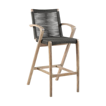 Brielle Outdoor Light Eucalyptus Wood and Charcoal Rope Counter and Bar Height Stool