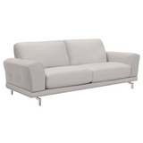Everly Contemporary Sofa in Genuine Dove Grey Leather with Brushed Stainless Steel Legs