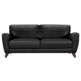 Jedd Contemporary Sofa in Genuine Black Leather with Brown Wood Legs