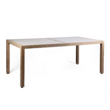 Sienna Outdoor Eucalyptus Dining Table with Teak Finish and Grey Super Stone Top