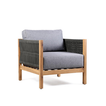 Sienna Outdoor Eucalyptus Lounge Chair in Teak Finish with Grey Cushions