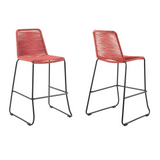 Shasta 30" Outdoor Metal and Brick Red Rope Stackable Barstool - Set of 2