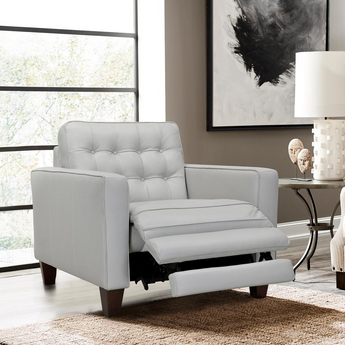 Wesley Leather Power Reclining Tuxedo Arm Accent Chair, Dove Grey