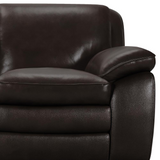 Zanna Contemporary Loveseat in Genuine Dark Brown Leather with Brown Wood Legs
