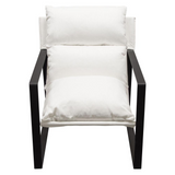 Miller Sling Accent Chair in White Linen Fabric w/ Black Powder Coated Metal Frame