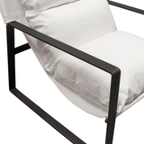 Miller Sling Accent Chair in White Linen Fabric w/ Black Powder Coated Metal Frame