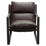 Miller Sling Accent Chair in Genuine Chocolate Leather w/Black Powder Coated Metal Frame