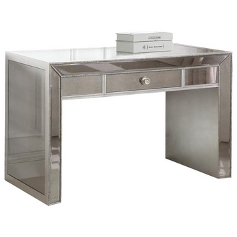 Jameson Solid Wood and Mirrored Panel Writing Desk in Antoque Silver
