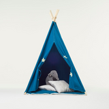 Teepee Play Tent Blue and Fluorescent Stars with Cushion