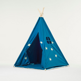 Teepee Play Tent Blue and Fluorescent Stars with Cushion