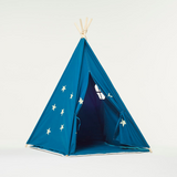 Teepee Play Tent Blue and Fluorescent Stars with Cushion