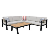 Nofi Outdoor Patio Sectional Set in Gray Finish with Taupe Cushions and Teak Wood