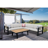 Nofi Outdoor Patio Sectional Set in Gray Finish with Taupe Cushions and Teak Wood