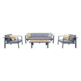 Nofi 4 piece Outdoor Patio Set in Charcoal Finish with Gray Cushions and Teak Wood