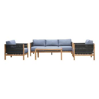 Sienna 4 Piece Acacia Wood Outdoor Sofa Seating Set with Teak Finish and Grey Cushions