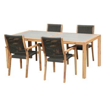 Sienna and Madsen 5 Piece Outdoor Acacia Dining Set with Teak Finish