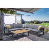 Nofi Outdoor Patio Sectional Set in Charcoal Finish with Gray Cushions and Teak Wood