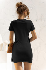 Nova Round Neck Cuffed Sleeve Side Tie Dress