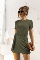 Nova Round Neck Cuffed Sleeve Side Tie Dress