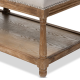Celeste Country Weathered Oak Linen Upholstered Ottoman Bench