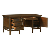 Toddrick 62.25 in. Rectangular Brown Cherry Wood Executive Desk with Drawer and Cabinet