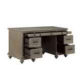 Karren 58 in. Rectangular Driftwood Light Brown Wood Executive Desk with Drawer