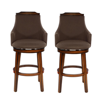 Toulon 45 in. Burnished Oak Full Back Wood Frame Swivel Pub Height Bar Stool with Fabric Seat (Set of 2)