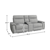 Verkin 93.5 in. W Pillow Top Arm Fabric Straight Power Double Reclining Loveseat with Center Console and Power Headrests in 2-tone Light Gray