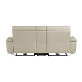 Verkin 93.5 in. W Pillow Top Arm Leather Straight Power Double Reclining Loveseat with Center Console and Power Headrests in Taupe