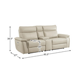 Verkin 93.5 in. W Pillow Top Arm Leather Straight Power Double Reclining Loveseat with Center Console and Power Headrests in Taupe