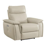 Verkin Taupe Leather Upholstery Power Reclining Chair with Power Headrest