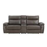 Verkin 93.5 in. W Pillow Top Arm Leather Straight Power Double Reclining Loveseat with Center Console and Power Headrests in Dark Brown