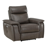 Verkin Dark Brown Leather Upholstery Power Reclining Chair with Power Headrest (Set of 2)