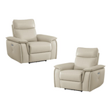 Verkin Taupe Leather Upholstery Power Reclining Chair with Power Headrest (Set of 2)