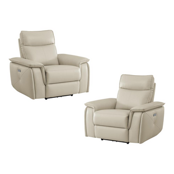 Verkin Taupe Leather Upholstery Power Reclining Chair with Power Headrest (Set of 2)