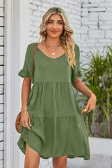 Charlize V-Neck Flounce Sleeve Tiered Dress