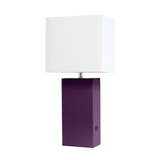 Lalia Home Lexington 21" Leather Base Table Lamp with USB Charging
