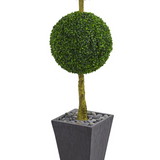 6ft. Boxwood Triple Ball Topiary Artificial Tree in Slate Planter UV Resistant (Indoor/Outdoor)