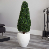 41in. Boxwood Topiary with Textured White Planter UV Resistant (Indoor/Outdoor)