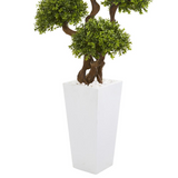 55in. Four Ball Boxwood Artificial Topiary Tree in Tall White Planter