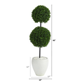 4ft. Boxwood Double Ball Artificial Topiary Tree in White Planter UV Resistant (Indoor/Outdoor)