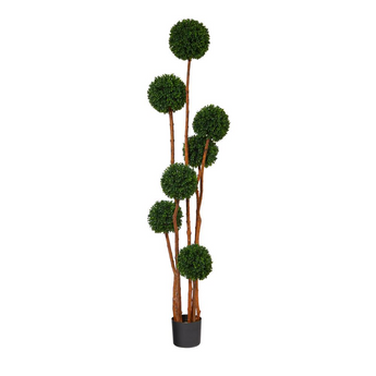 6ft. Boxwood Ball Topiary Artificial Tree with Natural Trunk UV Resistant (Indoor/Outdoor)