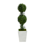 3.5ft. Boxwood Double Ball Topiary Artificial Tree in White Metal Planter(Indoor/Outdoor)