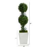3.5ft. Boxwood Double Ball Topiary Artificial Tree in White Metal Planter(Indoor/Outdoor)