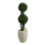 3.5ft. Boxwood Double Ball Topiary Artificial Tree in Sand Colored Planter (Indoor/Outdoor)