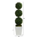 46in. Boxwood Triple Ball Topiary Artificial Tree in White Metal Planter (Indoor/Outdoor)