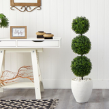 3.5ft. Boxwood Triple Ball Topiary Artificial Tree in White Planter (Indoor/Outdoor)