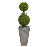 4ft. Double Boxwood Topiary Artificial Tree in Cement Planter (Indoor/Outdoor)