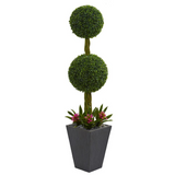 5ft. Double Boxwood Ball Topiary Artificial Tree in Slate Planter UV Resistant (Indoor/Outdoor)