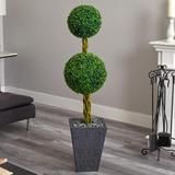 5ft. Double Ball Boxwood Topiary Artificial Tree in Slate Planter UV Resistant (Indoor/Outdoor)r)